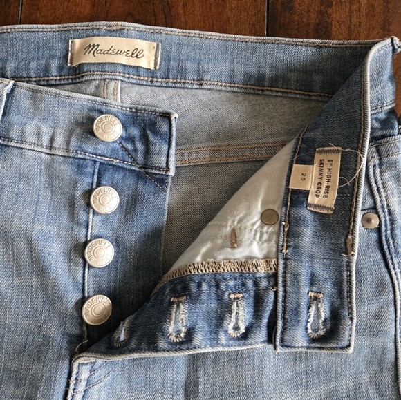Madewell Jeans Women's Blue Denim 9" High-Rise Skinny Crop With Raw Hem Size 25 - Picture 10 of 16